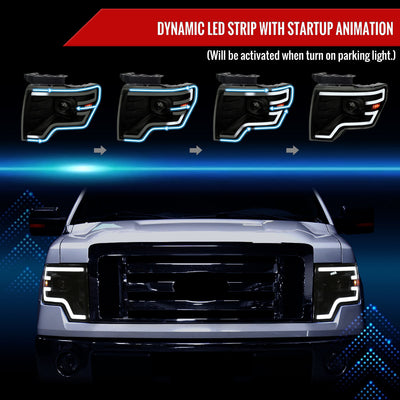 Spec-D 09-14 Ford F-150 SEQ LED Projector Headlights Black Smoked