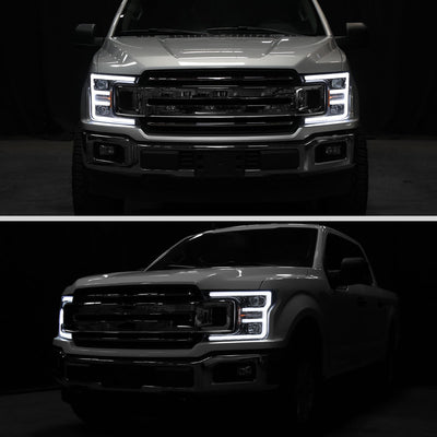 Spec-D 18-20 Ford F-150 LED Projector Headlights Glossy Black