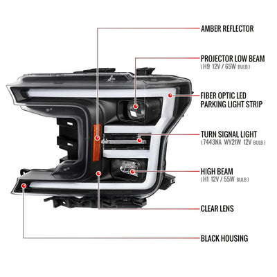 Spec-D 18-20 Ford F-150 LED Projector Headlights Black