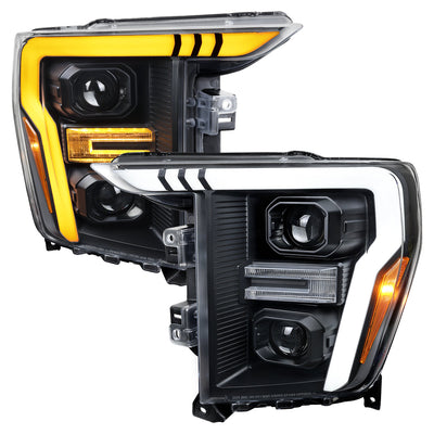 Spec-D 21-25 Ford F-150 Projector Headlights SEQ LED Bar Black