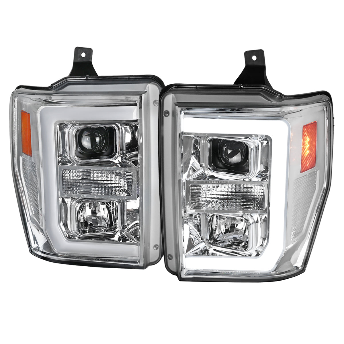 Spec-D 08-10 Ford F-250 F-350 F-450 LED Projector Headlights Chrome
