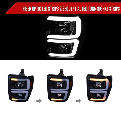 Spec-D 08-10 F250/F350/F450/F550 Sequential Headlights Black/Smoked