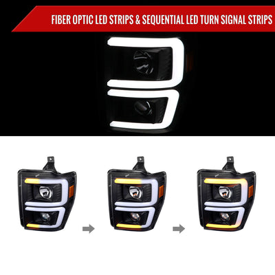 Spec-D 08-10 Ford F250/F350/F450/F550 Sequential Headlights Black