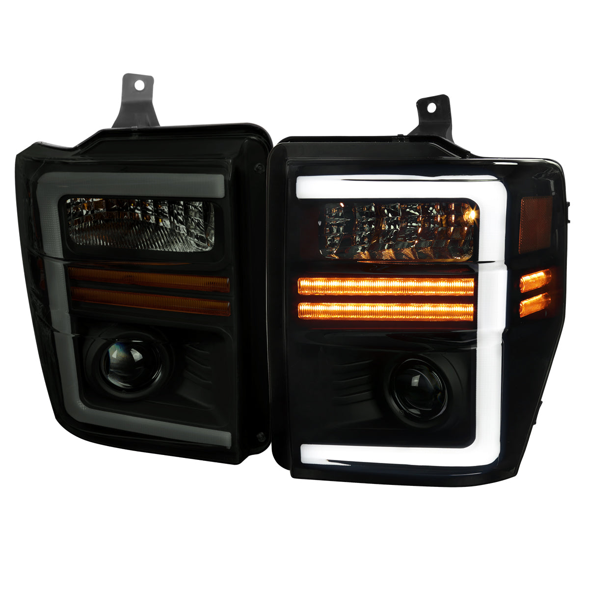 Spec-D 08-10 F250/F350/F450/F550 Super Duty Headlights SEQ LED Black