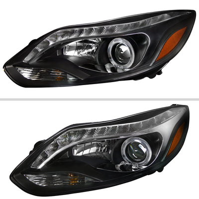 Spec-D 12-14 Ford Focus Halo Projector Headlights LED Strip Black