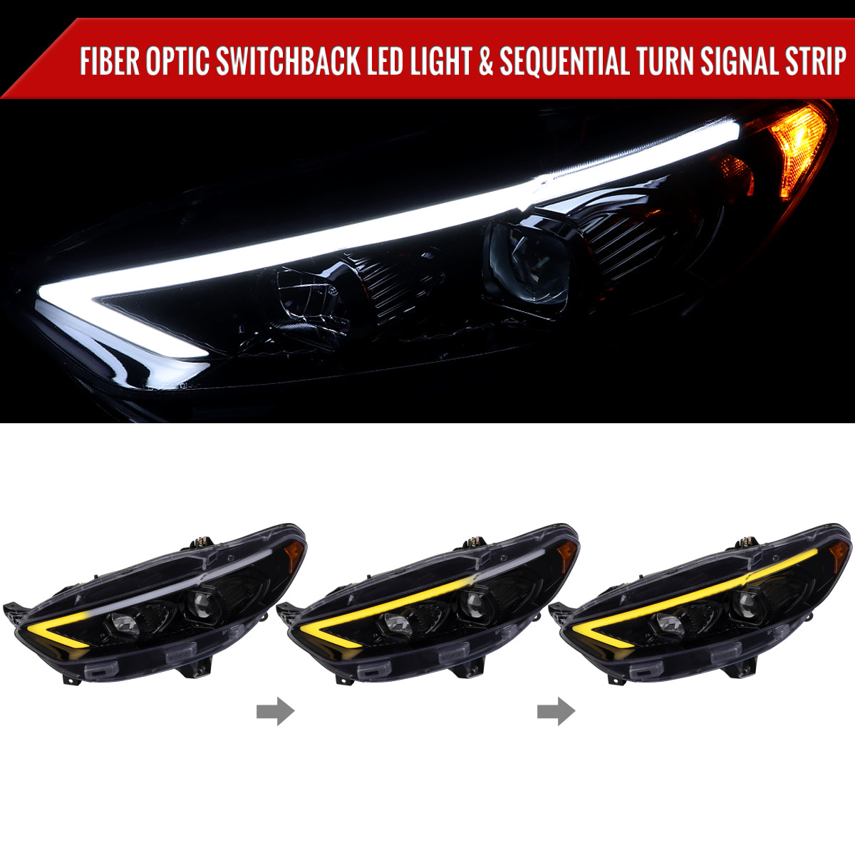Spec-D 13-16 Ford Fusion SEQ Projector Headlights GL Black w/Smoked