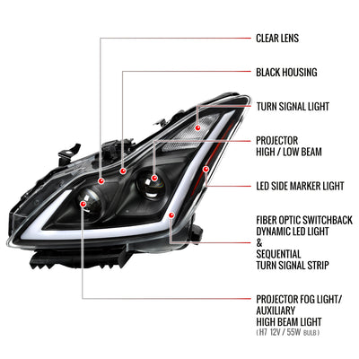 Spec-D 08-15 Infiniti G37/Q60 Coupe Headlights Sequential Black/Clear