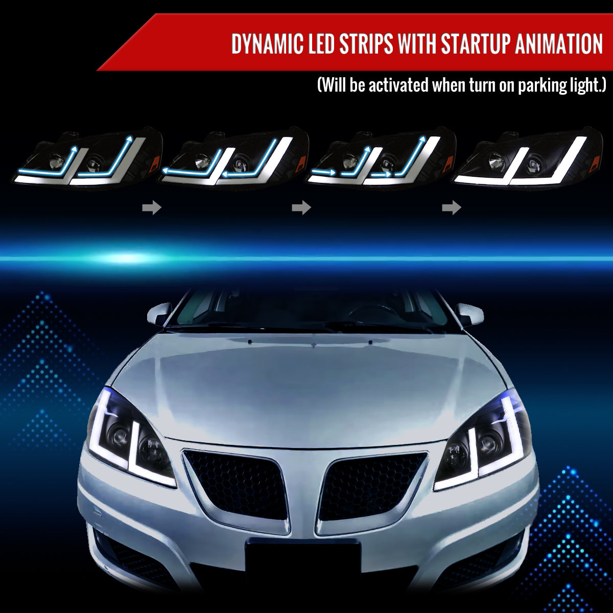 Spec-D 05-10 Pontiac G6 Projector Headlights Strip SEQ Black/Smoked