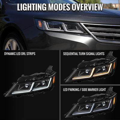 Spec-D 14-20 Chevy Impala Headlights Full LED Sequential Matte Black