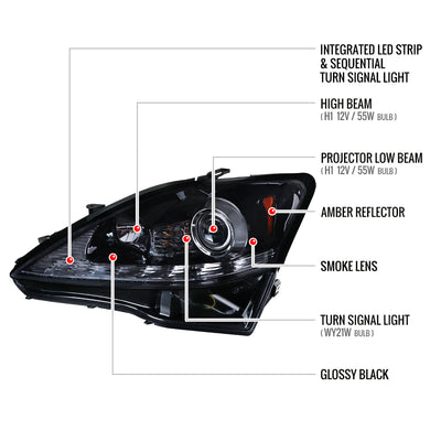 Spec-D 06-10 Lexus IS250/IS350 Headlights SEQ Turn Signals Black