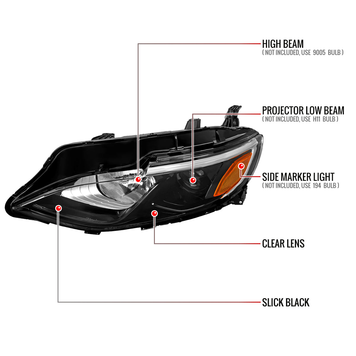 Spec-D 19-24 Malibu Projector Headlights OEM Style Glossy Black