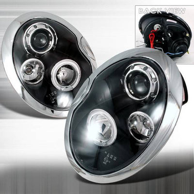 Spec-D 02-06 Mini Cooper Projector Halo Headlights Matte Black/Clear