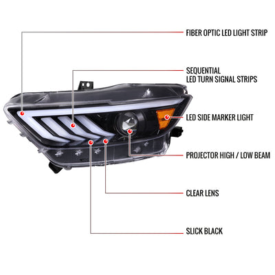 Spec-D 15-17 Ford Mustang Sequential Headlights HID-Type Jet Black