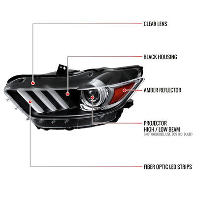 Spec-D 15-17 Mustang Shelby Driver HID Projector Black Replacement