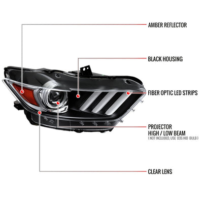 Spec-D 15-17 Mustang/18-20 Shelby Strip Xenon Pro Headlights PS Black