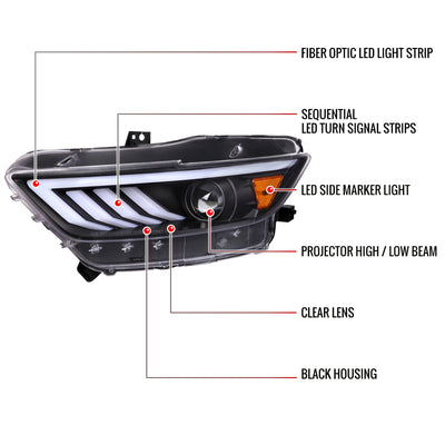 Spec-D 15-17 Ford Mustang Sequential Headlights HID-Type Matte Black