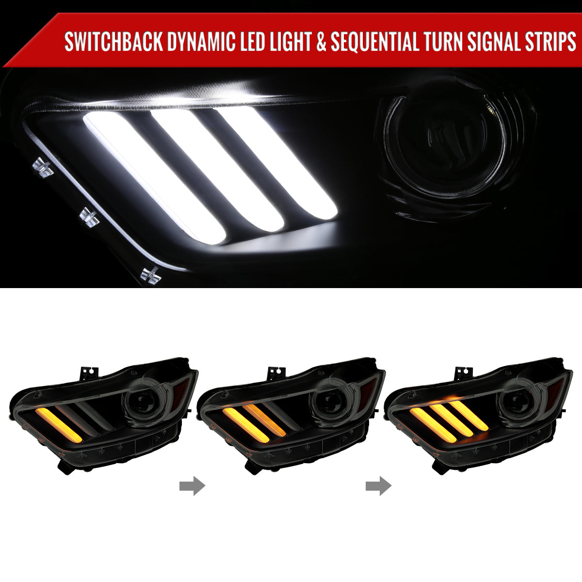 Spec-D 15-22 Ford Mustang OEM HID Projector Headlights Black