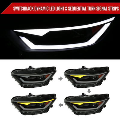 Spec-D 15-17 Ford Mustang Headlights Sequential LED Strip Smoked.