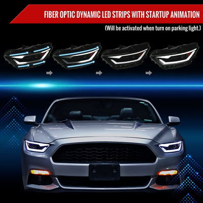Spec-D 15-17 Ford Mustang Headlights Sequential LED Strip Smoked.