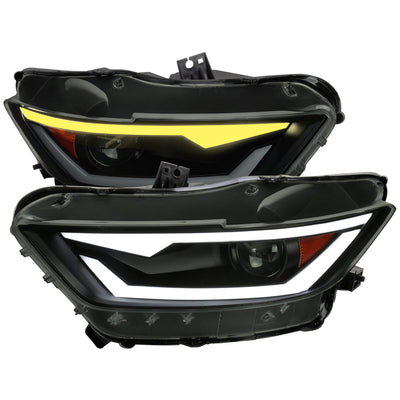 Spec-D 15-17 Ford Mustang Headlights Sequential LED Strip Smoked.