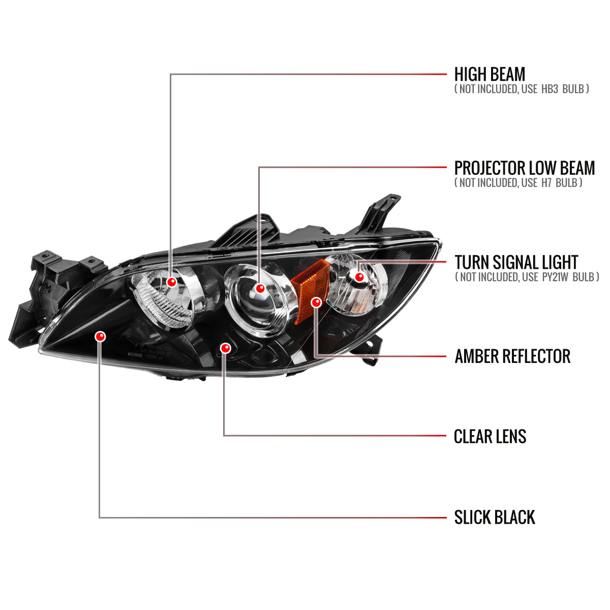 Spec-D 04-09 Mazda 3 4DR Projector Headlights Black MZ3044JM