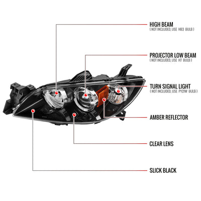 Spec-D 04-09 Mazda 3 4DR Projector Headlights Black MZ3044JM