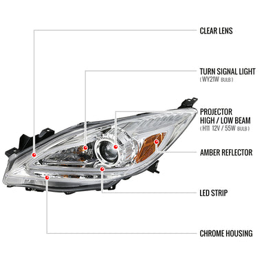 Spec-D 10-13 Mazda 3 Projector Headlights LED Strip Chrome MZ310