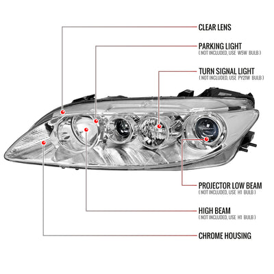 Spec-D 03-05 Mazda 6 OE Style Projector Headlights Chrome