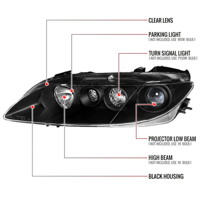 Spec-D 03-05 Mazda 6 Headlights OEM Style Projector Black