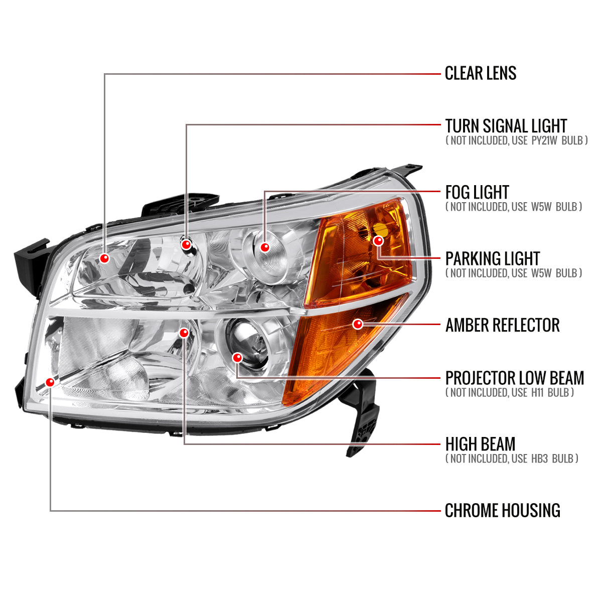 Spec-D 06-08 Honda Pilot Projector Headlights Chrome/Clear