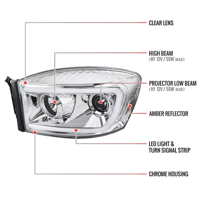 Spec-D 06-08 Ram 1500/ 06-09 2500 3500 LED Projector Headlights Chrome