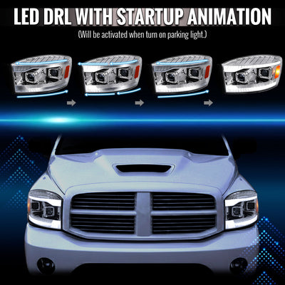 Spec-D 06-08 Ram 1500 2500 3500 SEQ Projector Headlights Chrome/Clear