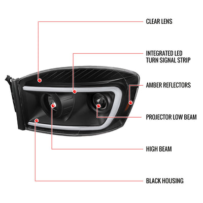 Spec-D 06-08 Dodge Ram Projector Headlights Glossy Black/Smoked