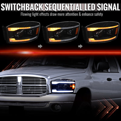 Spec-D 06-09 Ram 1500 2500 3500 SEQ Projector Headlights Black/Clear