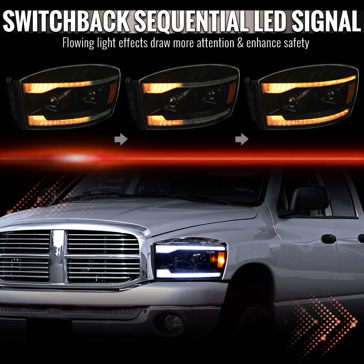 Spec-D 06-08 Ram 1500 Ram 2500 3500 SEQ Projector Headlights Smoked