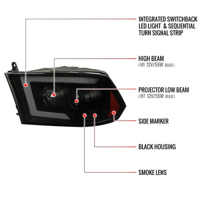 Spec-D 10-18 Dodge Ram/19-21 Ram Classic SEQ Pro Headlights Blk/Smoked