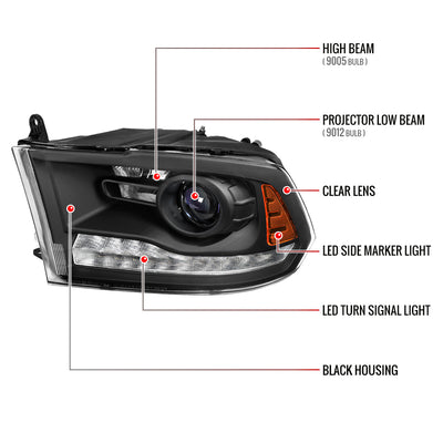 Spec-D 13-16 Ford Fusion Headlights Switchback Sequential Matte Black