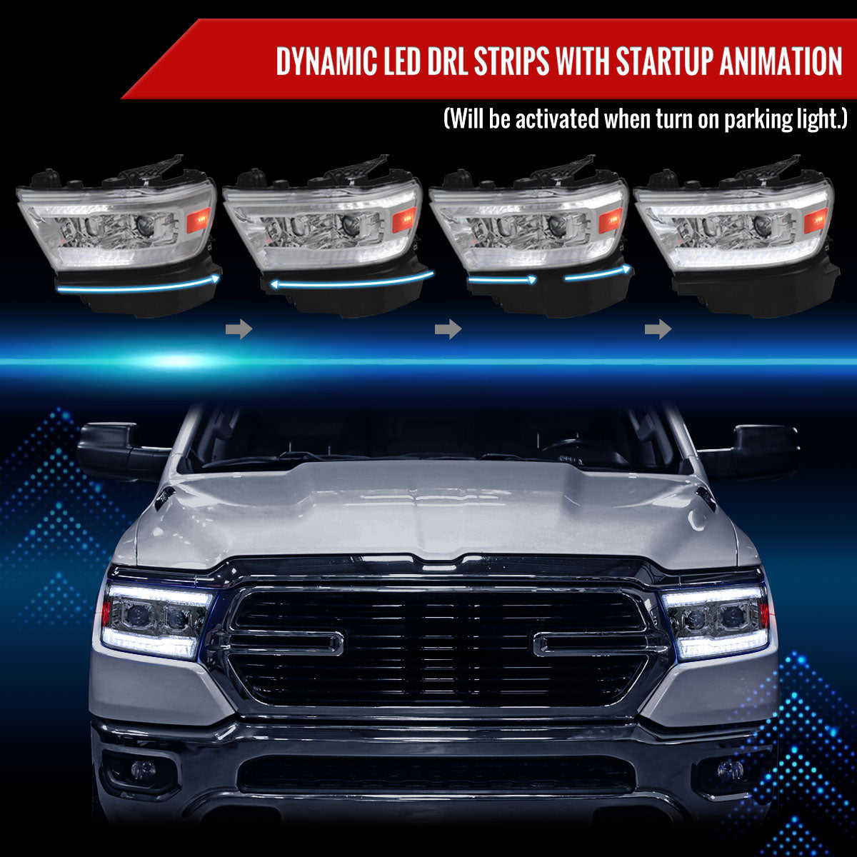 Spec-D 19-24 Ram 1500 SEQ LED Projector Headlights Chrome