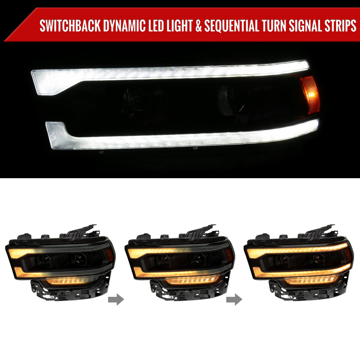 Spec-D 19-24 Ram 2500-5500 Headlights Switchback Sequential Smoked