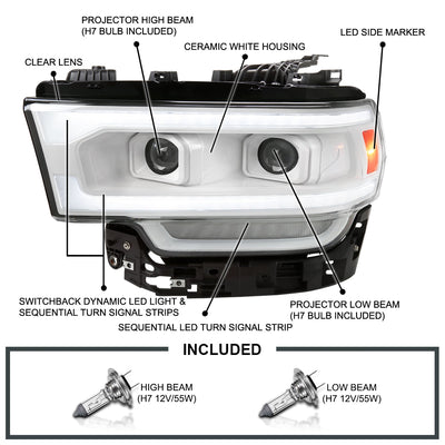 Spec-D 19-24 Ram 2500 3500 4500 5500 Sequential Headlights White/Clear