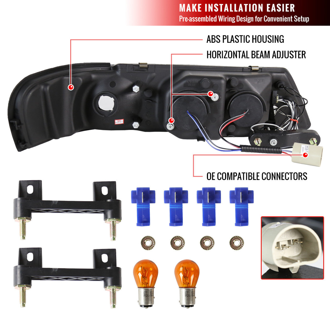 Spec-D 95-99 Nissan 200SX Halo Projector Headlights Black