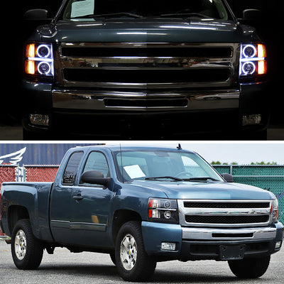 Spec-D 07-13 Silverado 1500 Dual Halo Headlights LED Bar Black/Clear