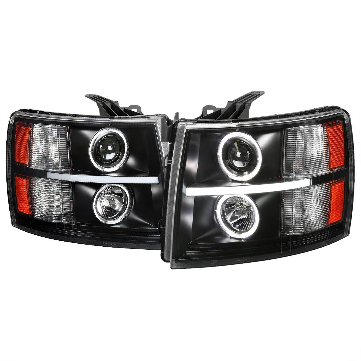 Spec-D 07-13 Silverado 1500 Dual Halo Headlights LED Bar Black/Clear