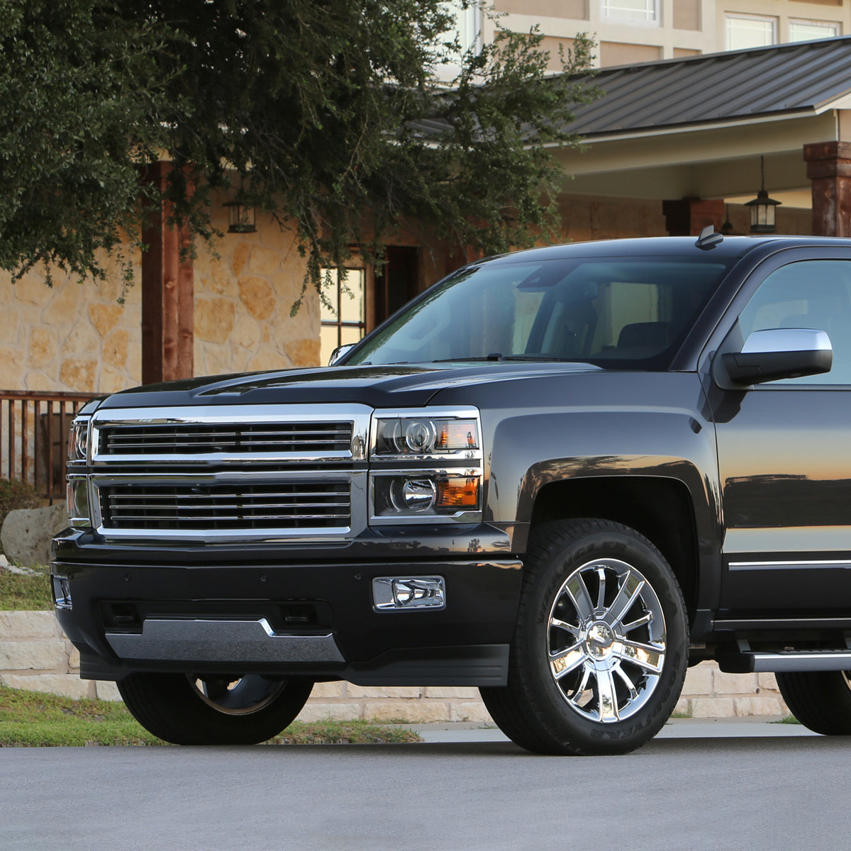 Spec-D 14-17 Silverado 1500 Headlights Matte Black/Chrome Trim