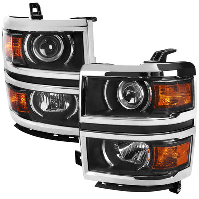 Spec-D 14-17 Silverado 1500 Headlights Matte Black/Chrome Trim