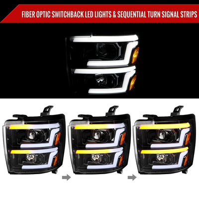 Spec-D 15-19 Chevy Silverado 2500HD/3500HD SEQ Pro Headlights GL Black