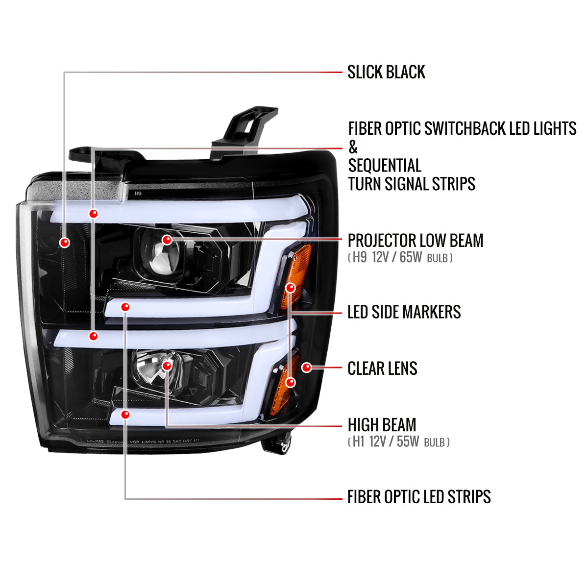 Spec-D 15-19 Chevy Silverado 2500HD/3500HD SEQ Pro Headlights GL Black