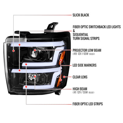 Spec-D 15-19 Chevy Silverado 2500HD/3500HD SEQ Pro Headlights GL Black