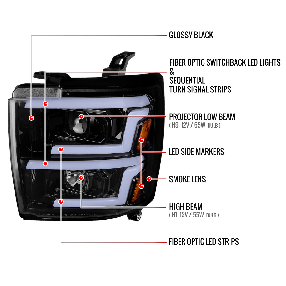 Spec-D 15-19 Silverado 2500HD/3500HD Headlights Switchback Sequential.