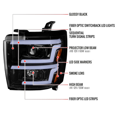 Spec-D 15-19 Silverado 2500HD/3500HD Headlights Switchback Sequential.